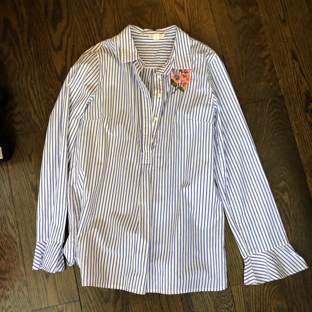 J Crew Crew Cuts Striped Embroidered Button Up